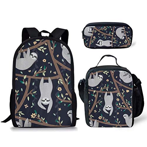 fifbird Funky Horse Kinder-Schulranzen-Rucksack-Set, 3-in-1, Kinder-Rucksack, klein, niedlich, Lunch-Tasche, Kinder-Federmäppchen, 3 x Faultier-4, Einheitsgröße, Tagesrucksäcke von fifbird