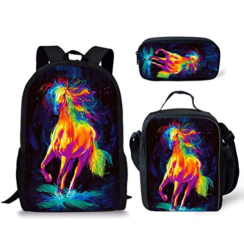 fifbird Funky Horse Kinder-Schulranzen-Rucksack-Set, 3-in-1, Kinder-Rucksack, klein, niedlich, Lunch-Tasche, Kinder-Federmäppchen, 3 x Pferde, Einheitsgröße, Tagesrucksäcke von fifbird