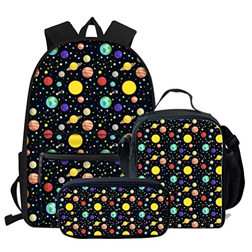 fifbird Galaxy Space Schultaschen-Set für Kinder, Rucksäcke, Jungen, Kinder, 3-teilig, Büchertaschen, Lunch-Tragetasche, Geldbörse, Stift-Organizer, Galaxy-19 (3 Stück), Einheitsgröße, Tagesrucksäcke von fifbird