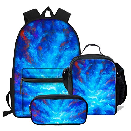 fifbird Galaxy Space Schultaschen-Set für Kinder, Rucksäcke, Jungen, Kinder, 3-teilig, Büchertaschen, Lunch-Tragetasche, Geldbörse, Stift-Organizer, Galaxy-2 (3 Stück/S, Einheitsgröße, Tagesrucksäcke von fifbird