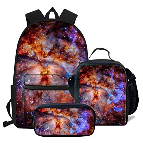 fifbird Galaxy Space Schultaschen-Set für Kinder, Rucksäcke, Jungen, Kinder, 3-teilig, Büchertaschen, Lunch-Tragetasche, Geldbörse, Stift-Organizer, Galaxy-5 (3 Stück/S, Einheitsgröße, Tagesrucksäcke von fifbird