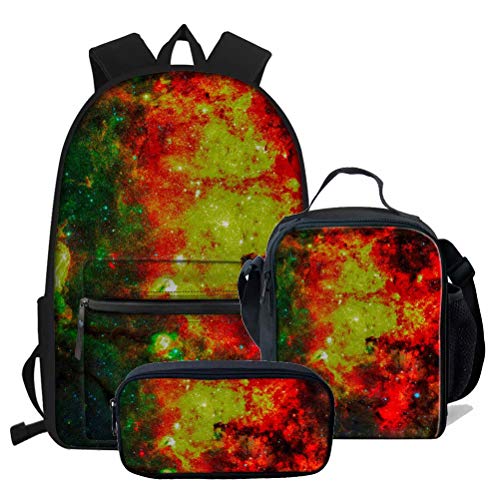 fifbird Galaxy Space Schultaschen-Set für Kinder, Rucksäcke, Jungen, Kinder, 3-teilig, Büchertaschen, Lunch-Tragetasche, Geldbörse, Stift-Organizer, Galaxy-6 (3 Stück/S, Einheitsgröße, Tagesrucksäcke von fifbird