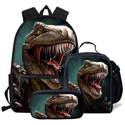 fifbird Galaxy Space Schultaschen-Set für Kinder, Rucksäcke, Jungen, Kinder, 3-teilig, Büchertaschen, Lunch-Tragetasche, Geldbörse, Stift-Organizer, T-Rex Multisaurier (, Einheitsgröße, Tagesrucksäcke von fifbird