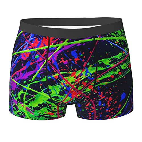 fifbird Herren Boxer Rainbow of Neon Farbspritzer mit elastischem Bund Slip Shorts Unterwäsche für Männer, Rainbow of Neon Pain, M von fifbird