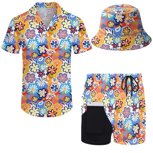 fifbird Herren Hawaiihemd und Shorts Set, Bunte Vintage-Blumen., 3XL von fifbird
