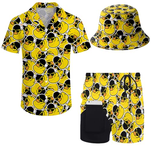 fifbird Herren Hawaiihemd und Shorts Set, Hiphop Duck, 3XL von fifbird