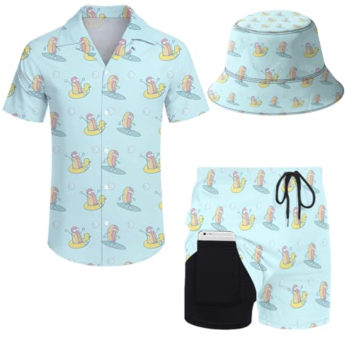 fifbird Herren Hawaiihemd und Shorts Set, Hotdog, XL von fifbird