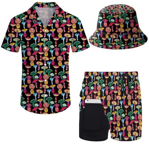 fifbird Herren Hawaiihemd und Shorts Set, Neon-Pilze, XL von fifbird