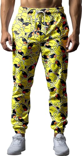 fifbird Herren-Sweathose, lustig, 80er-Jahre-Stil, sportliche Jogginghose, elastische Taille, Freizeithose, Größe XL, Ente Gelb, 34-37 von fifbird