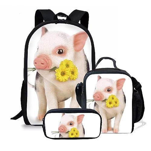 fifbird Kawaii Orange Katzenrucksack-Set für Mädchen Jungen Back to School Katzenrucksack und Lunchbox für Mittelschule Büchertasche, schwein, Einheitsgröße, Tagesrucksäcke von fifbird