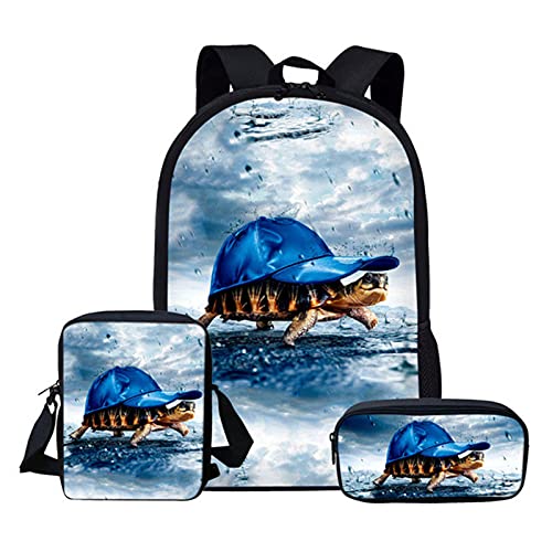 fifbird Kinder-Rucksack, Motiv: Wasserfeuer, Fußball, Schultasche + isolierte Lunchbox + Federmäppchen, 3er-Set, Schildkrötenmuster, Einheitsgröße, Tagesrucksäcke von fifbird