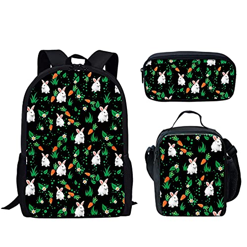 fifbird Kinder-Rucksack, Motiv: Wasserfeuer, Fußball, Schultasche + isolierte Lunchbox + Federmäppchen, 3er-Set, Süße Kaninchen, Einheitsgröße, Tagesrucksäcke von fifbird