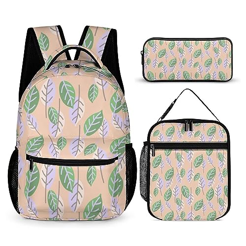 fifbird Kinder Rucksack Federmäppchen Umhängetasche 3er Set Blätter Schule Federmäppchen für Jungen Mädchen Laptop Rucksäcke Büchertaschen Erwachsene Umhängetasche, Tt-22, Einheitsgröße, von fifbird