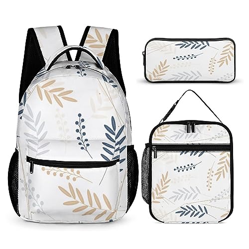 fifbird Kinder Rucksack Federmäppchen Umhängetasche 3er Set Blätter Schule Federmäppchen für Jungen Mädchen Laptop Rucksäcke Büchertaschen Erwachsene Umhängetasche, Tt-7, Einheitsgröße, Tagesrucksäcke von fifbird