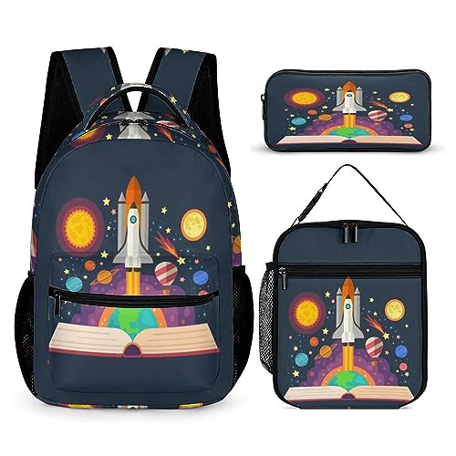 fifbird Kinder Rucksack Federmäppchen Umhängetasche 3er Set Geometrische Quadrat Schule Federmäppchen für Jungen Mädchen Laptop Rucksäcke, Tt-21, Einheitsgröße, Tagesrucksäcke von fifbird