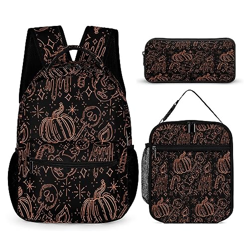 fifbird Kinder Rucksack Federmäppchen Umhängetasche 3er Set Halloween Stil Schule Federmäppchen für Jungen Mädchen Laptop Rucksäcke Büchertaschen Erwachsene Umhängetasche, Tt-3, Einheitsgröße, von fifbird