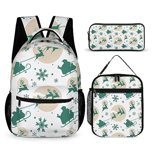 fifbird Kinder Rucksack Federmäppchen Umhängetasche 3er Set Weihnachten Stil Schule Federmäppchen für Jungen Mädchen Laptop Rucksäcke Büchertaschen Erwachsene Umhängetasche, Tt-7, Einheitsgröße, von fifbird