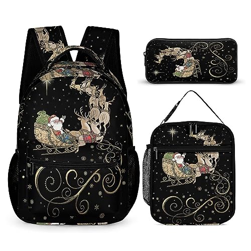 fifbird Kinder Rucksack Federmäppchen Umhängetasche 3er Set Weihnachten Stil Schule Federmäppchen für Jungen Mädchen Laptop Rucksäcke Büchertaschen Erwachsene Umhängetasche, Tt-8, Einheitsgröße, von fifbird