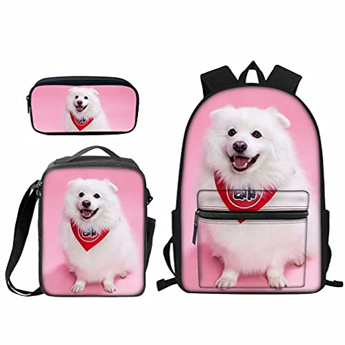 fifbird Kinder-Rucksack-Set, 3-teilig, Schmetterling, für Jungen und Mädchen, Schultaschen, Lunch-Tasche, Federmäppchen, 3-in-1, Samoyed a, Einheitsgröße, Tagesrucksäcke von fifbird