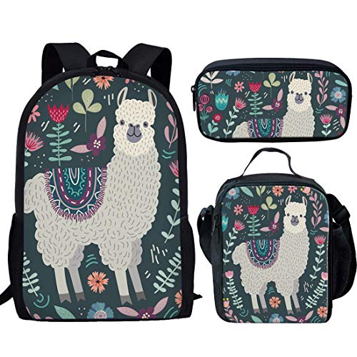 fifbird Kinder-Rucksack mit Lunchbox, Jungen-Rucksack, Tiger-Druck, Schultasche, 3-teiliges Set, Kinder-Büchertasche/Lunch-Tasche, Federmäppchen, Schreibwaren, Alpaka-Blume, S, Einheitsgröße, von fifbird