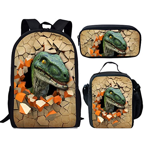 fifbird Kinder-Rucksack mit Lunchbox, Jungen-Rucksack, Tiger-Druck, Schultasche, 3-teiliges Set, Kinder-Büchertasche/Lunch-Tasche, Federmäppchen, Schreibwaren, Cool Multisaur S, Einheitsgröße, von fifbird