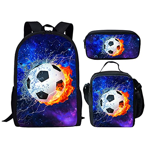 fifbird Kinder-Rucksack mit Lunchbox, Jungen-Rucksack, Tiger-Druck, Schultasche, 3-teiliges Set, Kinder-Büchertasche/Lunch-Tasche, Federmäppchen, Schreibwaren, Fußball-Galaxie, Einheitsgröße, von fifbird