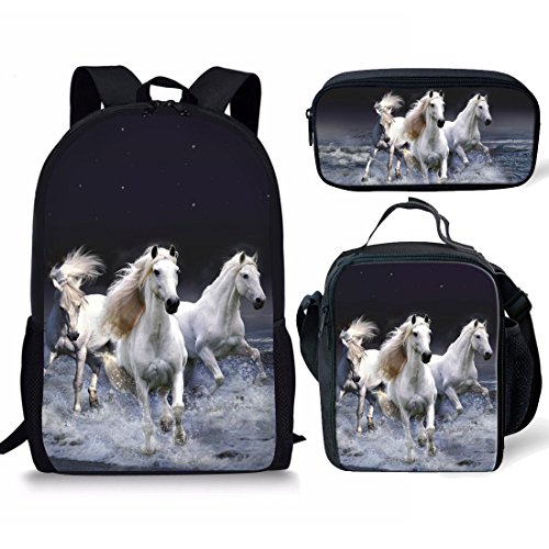 fifbird Kinder-Rucksack mit Lunchbox, Jungen-Rucksack, Tiger-Druck, Schultasche, 3-teiliges Set, Kinder-Büchertasche/Lunch-Tasche, Federmäppchen, Schreibwaren, Horse Crazy Set, Einheitsgröße, von fifbird