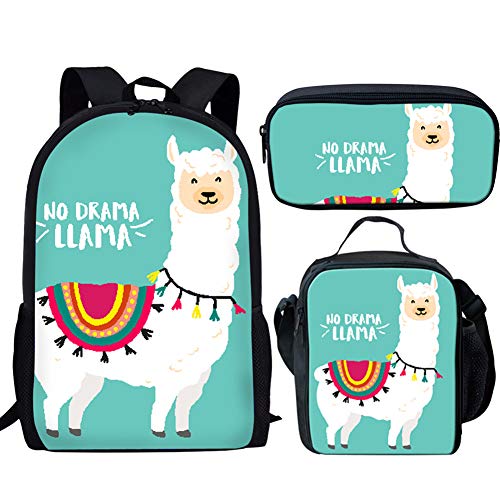 fifbird Kinder-Rucksack mit Lunchbox, Jungen-Rucksack, Tiger-Druck, Schultasche, 3-teiliges Set, Kinder-Büchertasche/Lunch-Tasche, Federmäppchen, Schreibwaren, Llama, Einheitsgröße, Tagesrucksäcke von fifbird