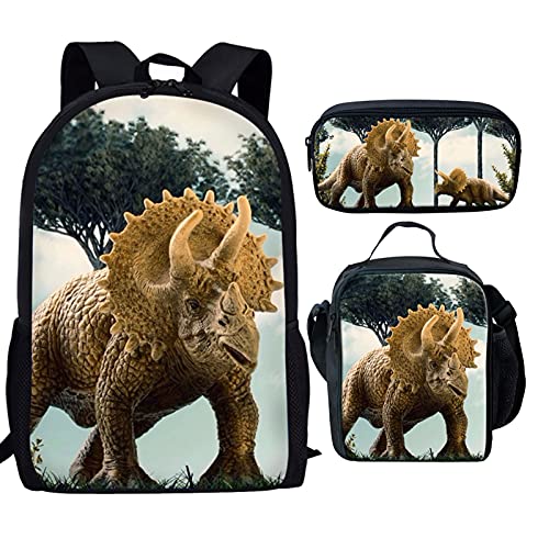 fifbird Kinder-Rucksack mit Lunchbox, Jungen-Rucksack, Tiger-Druck, Schultasche, 3-teiliges Set, Kinder-Büchertasche/Lunch-Tasche, Federmäppchen, Schreibwaren, Moderner Multisaurier, Einheitsgröße, von fifbird