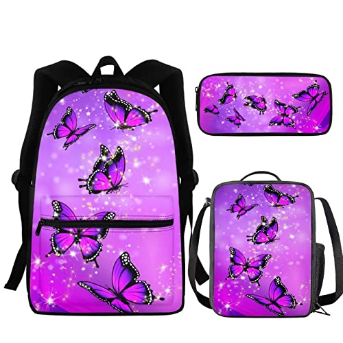 fifbird Lightning Fire Fußball-Rucksack für Jungen, Schultaschen, einzigartige Fußballtasche + Stifttasche + Lunchbox, 3 Sets, Lila Galaxy B, Einheitsgröße, Tagesrucksäcke von fifbird