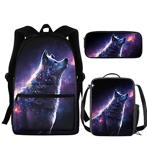 fifbird Lightning Fire Fußball-Rucksack für Jungen, Schultaschen, einzigartige Fußballtasche + Stifttasche + Lunchbox, 3 Sets, Lila Galaxy W, Einheitsgröße, Tagesrucksäcke von fifbird