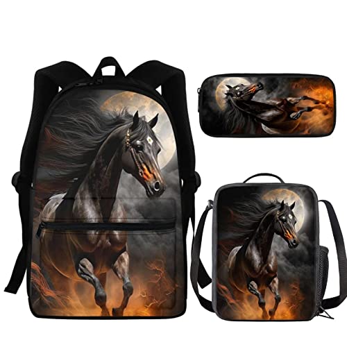 fifbird Lightning Fire Fußball-Rucksack für Jungen, Schultaschen, einzigartige Fußballtasche + Stifttasche + Lunchbox, 3 Sets, Moon Brown Hors, Einheitsgröße, Tagesrucksäcke von fifbird