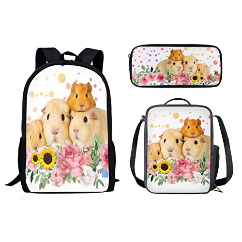 fifbird Lustige Giraffe Rucksack/Federmäppchen/Lunchtasche 3D Druck Schulranzen Set für Jungen Mädchen für Schule 3 Stück, Florales Guinea P, Einheitsgröße, Tagesrucksäcke von fifbird