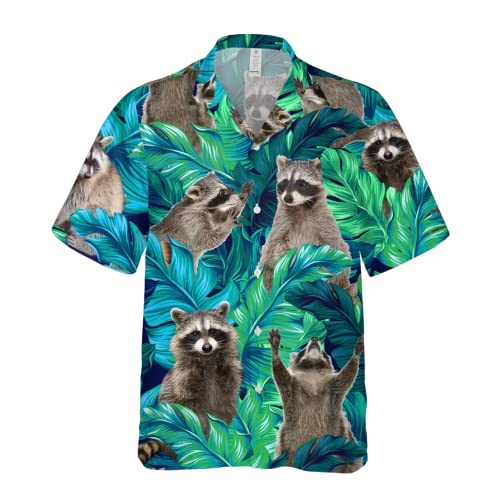 fifbird Lustiges Pferd Hawaiihemden für Männer und Frauen, Liebespferderennen Hawaii-Sommer Kurzarm Casual Relaxed Fit Button-Down Größe XL, Racoon 02, L von fifbird