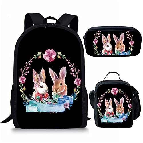 fifbird Niedlicher bedruckter Tier-Kinder-Schulrucksack mit Flaschentasche, Hasen-Blume, Einheitsgröße, Tagesrucksäcke von fifbird