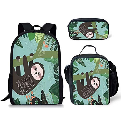 fifbird Niedliches Faultier-Rucksack-Set, Schulbuchtasche mit Thermo-Lunchbox, Stifteetui, 3-in-1, Mehrfarbig2, Einheitsgröße, Tagesrucksäcke von fifbird