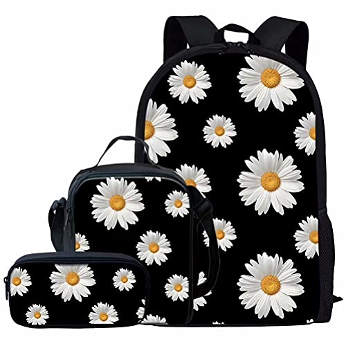 fifbird Rucksack für Jungen und Mädchen, Set mit 3 Schultaschen, isoliertes Federmäppchen, Schwarz (Gänseblümchen), Einheitsgröße, Tagesrucksäcke von fifbird