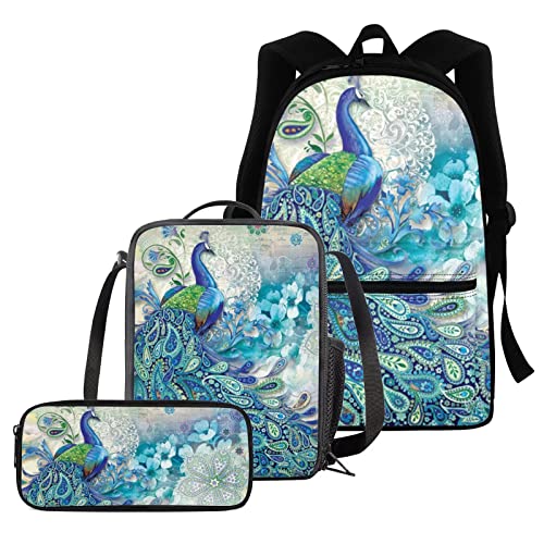 fifbird Rucksack für Jungen und Mädchen, komplettes Set mit 3-teiligem Tierwolf, Schultaschen-Set für Kinder, inklusive 40,6 cm Reiserucksack, Federmäppchen, Thermo-Lunchbox, Blaue Tiererbse, von fifbird