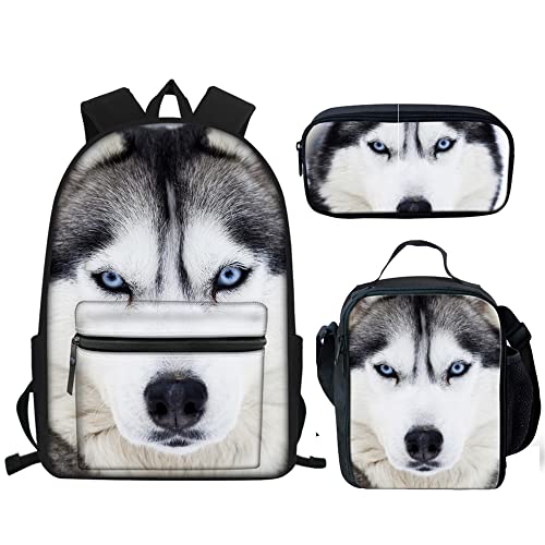 fifbird Rucksack mit 3D-Motiv Wolf mit Lunchbox und Federmäppchen, 3-in-1, für Teenager, Jugendliche, Kinder, Jungen, Mädchen, Schulranzen-Set von fifbird