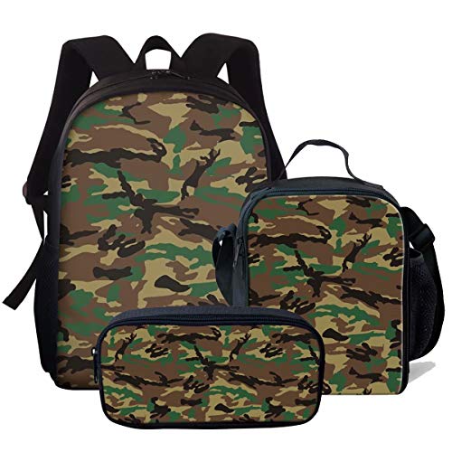 fifbird Rucksack mit Armee-Camouflage-Muster, für Teenager, Damen, Reiserucksack, 38,1 cm, Büchertaschen, Lunchbox, Federmäppchen, Kinder, Schulranzen, Camouflage Patt, Einheitsgröße, Tagesrucksäcke von fifbird