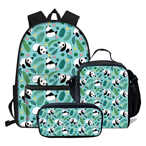 fifbird Schulranzen-Set für Teenager, Mädchen, Jungen, Faultier-Rucksack, große Kapazität, Schulterrucksäcke, 3-teiliges Set, Panda-Grün, Einheitsgröße, Tagesrucksäcke von fifbird