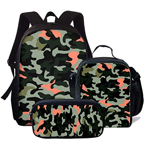 fifbird Schulrucksack, 3-teilig, für Jungen und Mädchen, große Büchertaschen, Lunch-Tasche, Federmäppchen, Kinder, Schulanfang, Rucksack, buntes Camouflage-Muster, für Damen, Teenager, Reiserucksack, von fifbird