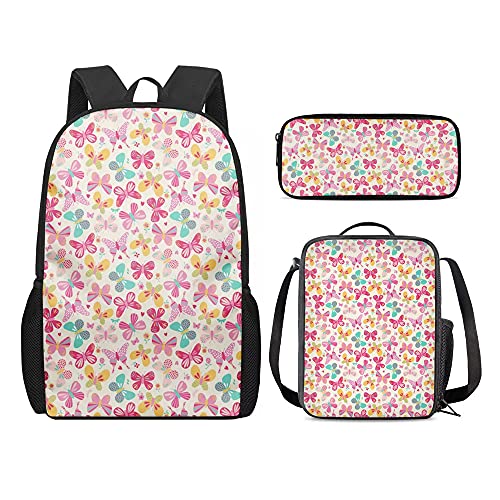 fifbird Schulrucksack-Set, 3-teilig, stylischer Laptop-/Bücherrucksack, Thermo-Lunchbox, tragbares Stifteetui für Kinder (blau, eleganter Katzenstil), Bunte Butter, Einheitsgröße, Tagesrucksäcke von fifbird