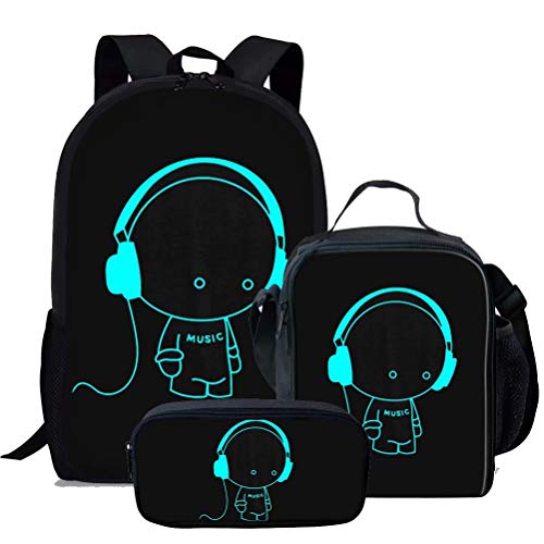 fifbird Schulrucksack-Set für Kinder, Jungen, mit Lunchtasche, 3-teiliges Büchertaschen-Set, Elementarschüler, lässiger Tagesrucksack, Damen und Herren, Rucksack, Dinosaurier, Leuchtende Musik, von fifbird