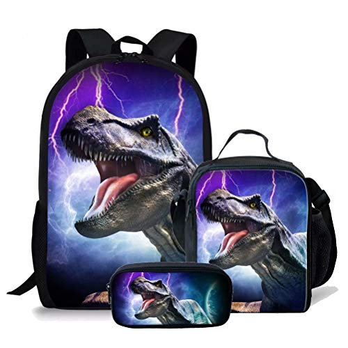 fifbird Schulrucksack-Set für Kinder, Jungen, mit Lunchtasche, 3-teiliges Büchertaschen-Set, Elementarschüler, lässiger Tagesrucksack, Damen und Herren, Rucksack, Dinosaurier, Multisaurier Set-2, von fifbird