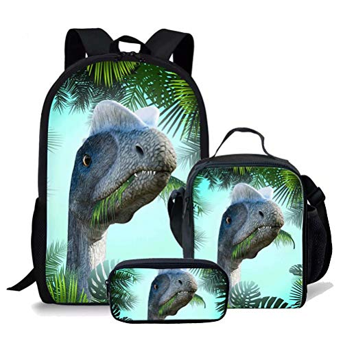 fifbird Schulrucksack-Set für Kinder, Jungen, mit Lunchtasche, 3-teiliges Büchertaschen-Set, Elementarschüler, lässiger Tagesrucksack, Damen und Herren, Rucksack, Dinosaurier, Multisaurier Set-5, von fifbird