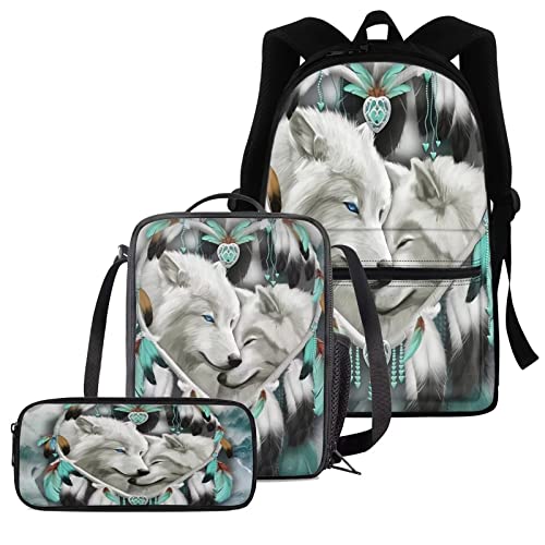 fifbird Schultaschen-Set mit Tierpferd für Jungen und Mädchen, 3-in-1, Schulrucksack, isolierte Lunchbox, Reißverschluss, großes Federmäppchen-Set, 40,6 cm, Büchertaschen-Set für Teenager, Studenten, von fifbird