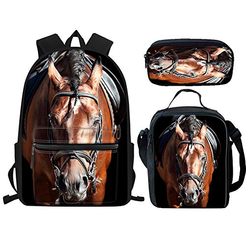 fifbird Softball-Schulranzen-Set für Jungen und Mädchen, Rucksack mit Lunchtasche und Federmäppchen, 3-teiliges Set, Brown Horse Pri, Einheitsgröße, Tagesrucksäcke von fifbird