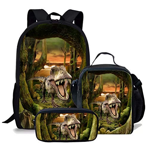 fifbird T-rex Dinosaurier-Schulter-Rucksack, Büchertasche, Thermo-Lunch-Tasche, Federmäppchen, 3 Sets für Grundschüler, Teenager, Laptop-Rucksack von, Multisaur-4, Einheitsgröße, Tagesrucksäcke von fifbird