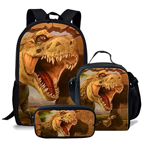 fifbird T-rex Dinosaurier-Schulter-Rucksack, Büchertasche, Thermo-Lunch-Tasche, Federmäppchen, 3 Sets für Grundschüler, Teenager, Laptop-Rucksack von, Multisaur-7, Einheitsgröße, Tagesrucksäcke von fifbird